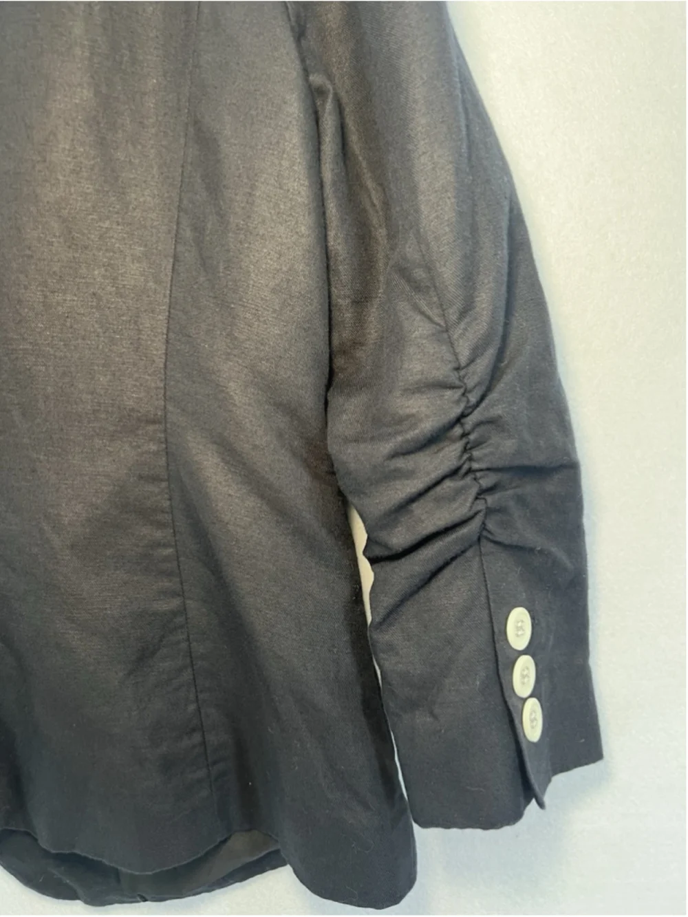 The Limited Blazer Button Front Ruched Sleeve Black Peak Collar Woman Size M